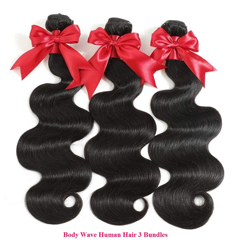 10A Brazilian Body Wave Bundles Human Hair 16 18 20 Inch 100% Unprocessed Human Hair Bundles Body Wave Remy Virgin Hair Weave Bundles Human Hair 3 Bundles 1B Black