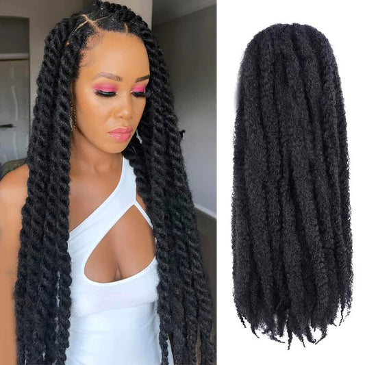 ToyoTress Marley Hair Crochet Braids - 26 Inch 6 Packs Natural Black Super Long, Afro Kinky Curly Marley Twist Braids Synthetic Twist Crochet Braiding Hair Extensions (26 Inch, 1B-6P)