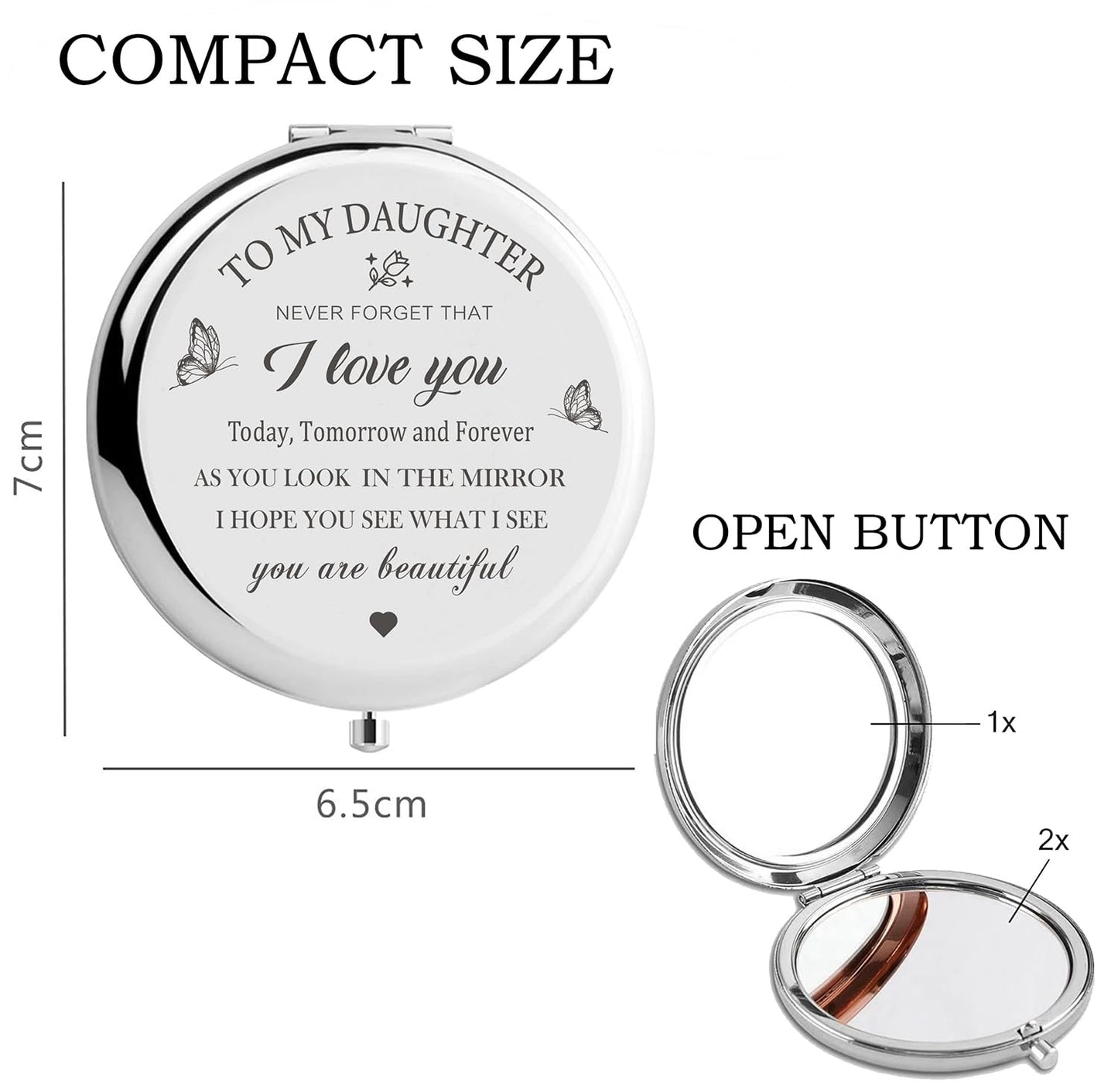 KGKAIMIZL Daughter Gift from Mom, Birthday Gifts for Daughters from mom, to My Daughter Makeup Compact Mirror(Sliver) for Daughter, Daughter Graduation, Christmas, Wedding Gift