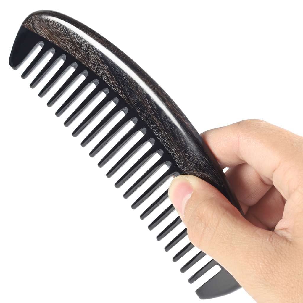 Onedor Handmade 100% Natural Chacate Preto Wood Hair Combs - Anti-Static Sandalwood Scent Natural Hair Detangler Wooden Comb (Oval Wide Tooth Fine Tooth Set)