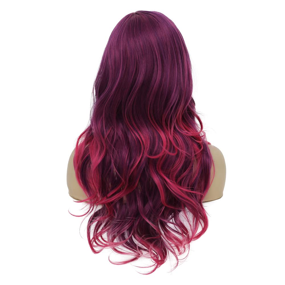 Dai Cloud Purple Ombre Wig for Women Long Curly Wave Synthetic Wigs Hair Colorful Wigs for Cosplay Party Wigs(Purple Ombre Hot Pink)