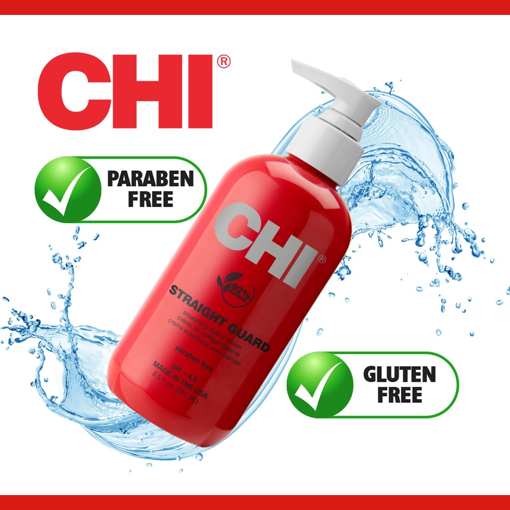 CHI Silk Infusion, 12 FL Oz (Pack of 1), Packing May Vary & Straight Guard Smoothing Styling Cream, 8.5 FL Oz