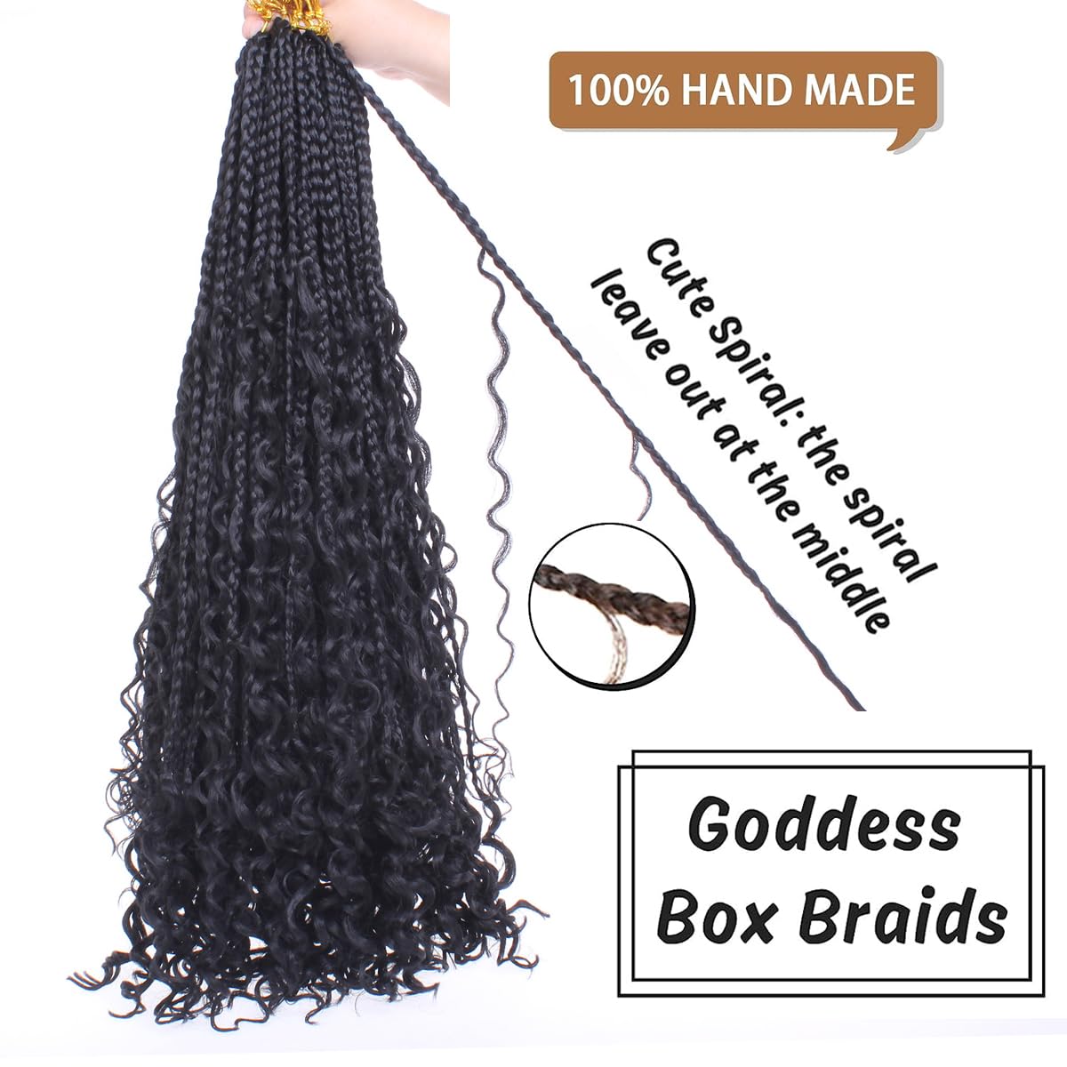 COOKOO 22 Inch Goddess Box Braids Crochet Hair for Women 8 Packs Synthetic Hippie Pre Looped Bohemian Boho Box Braids With Curly Ends Twist Braiding Hair 1B#