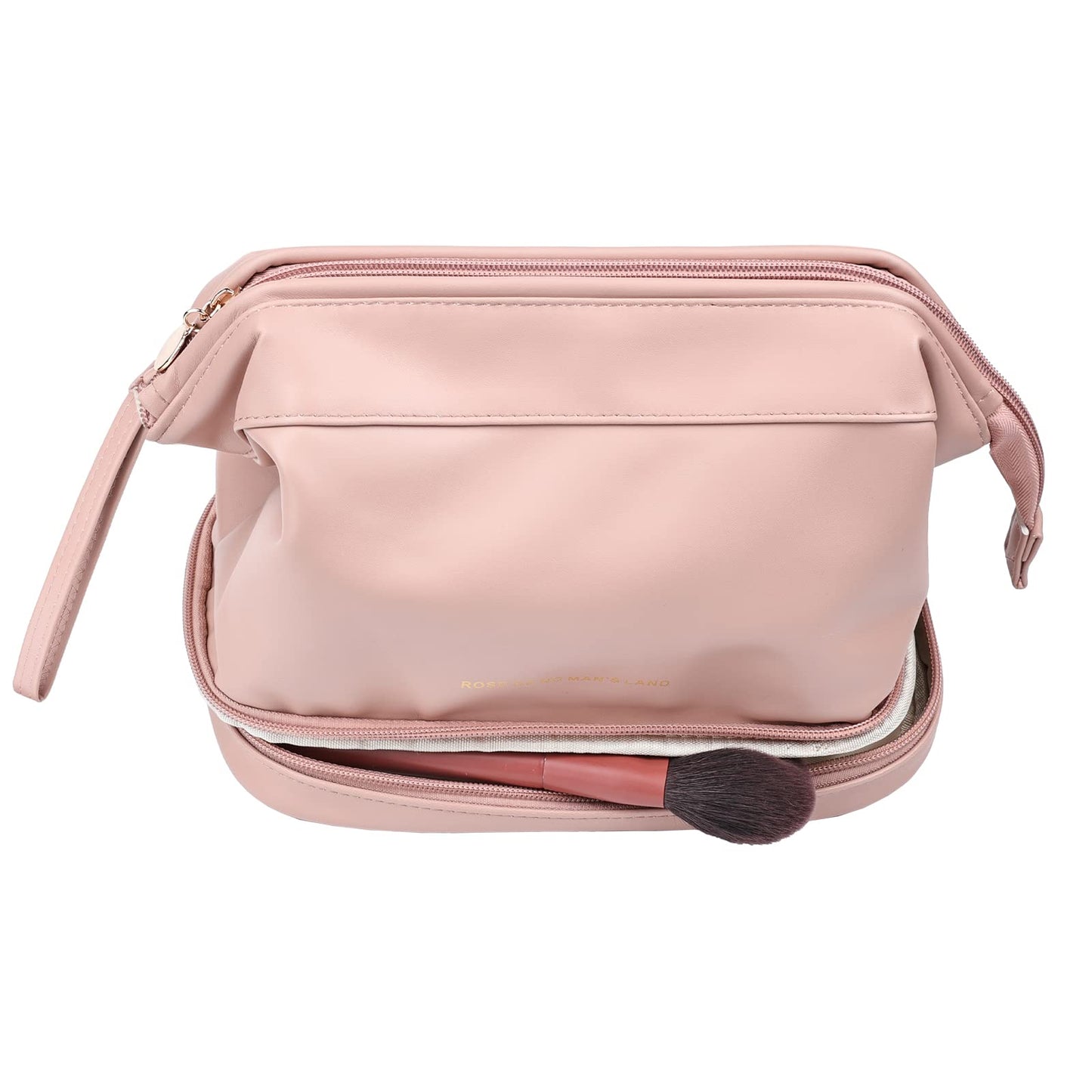 Surblue Leather Makeup Bag Cosmetic Bag Travel Cosmetic Bag for Women Double Layer Toiletry Brush Bags with Handle, Pink