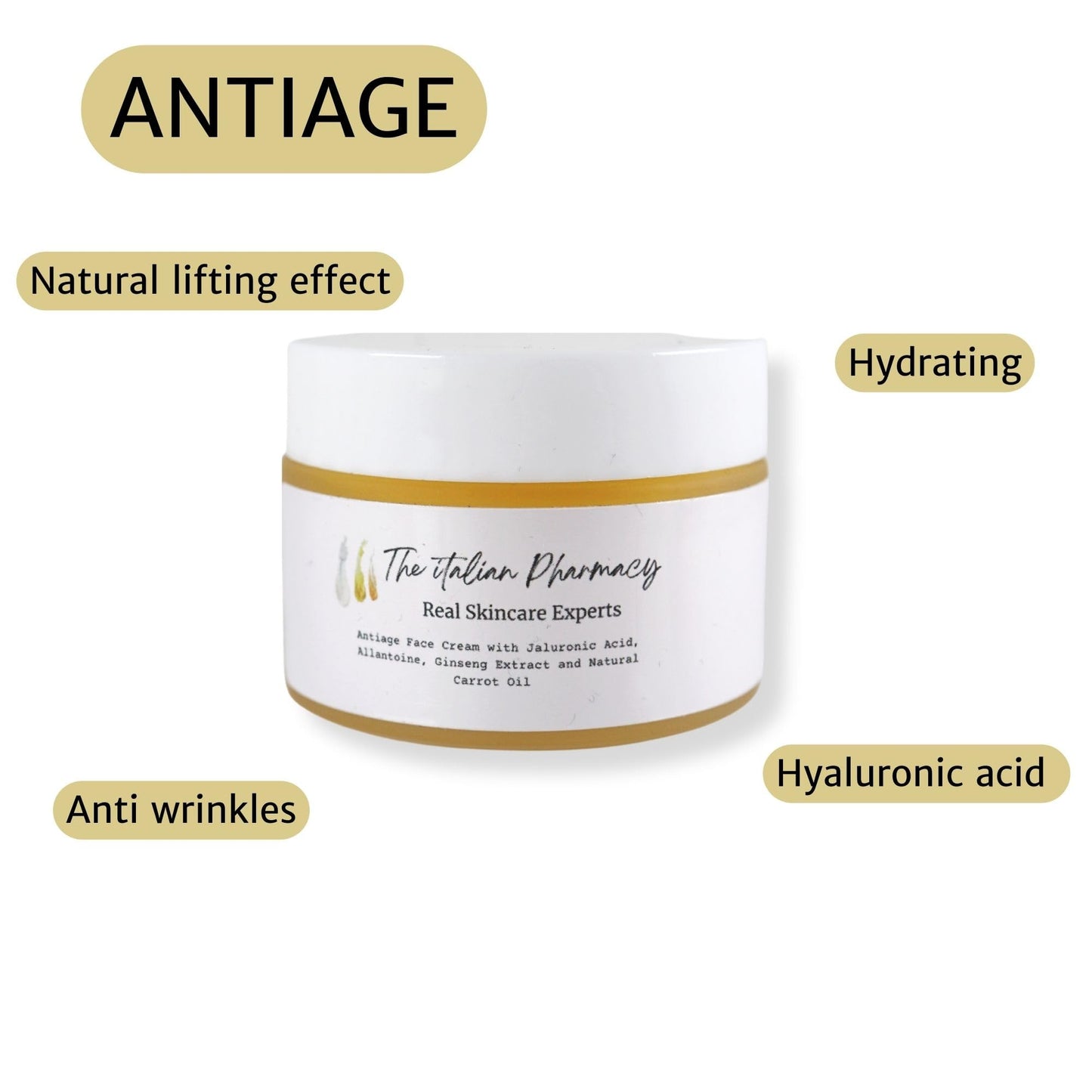 The Italian Pharmacy Face Moisturizer Anti Age Wrinkles Refines lines with Hyaluronic Acid Ginseng Extract Nourishing and Plumping Skin