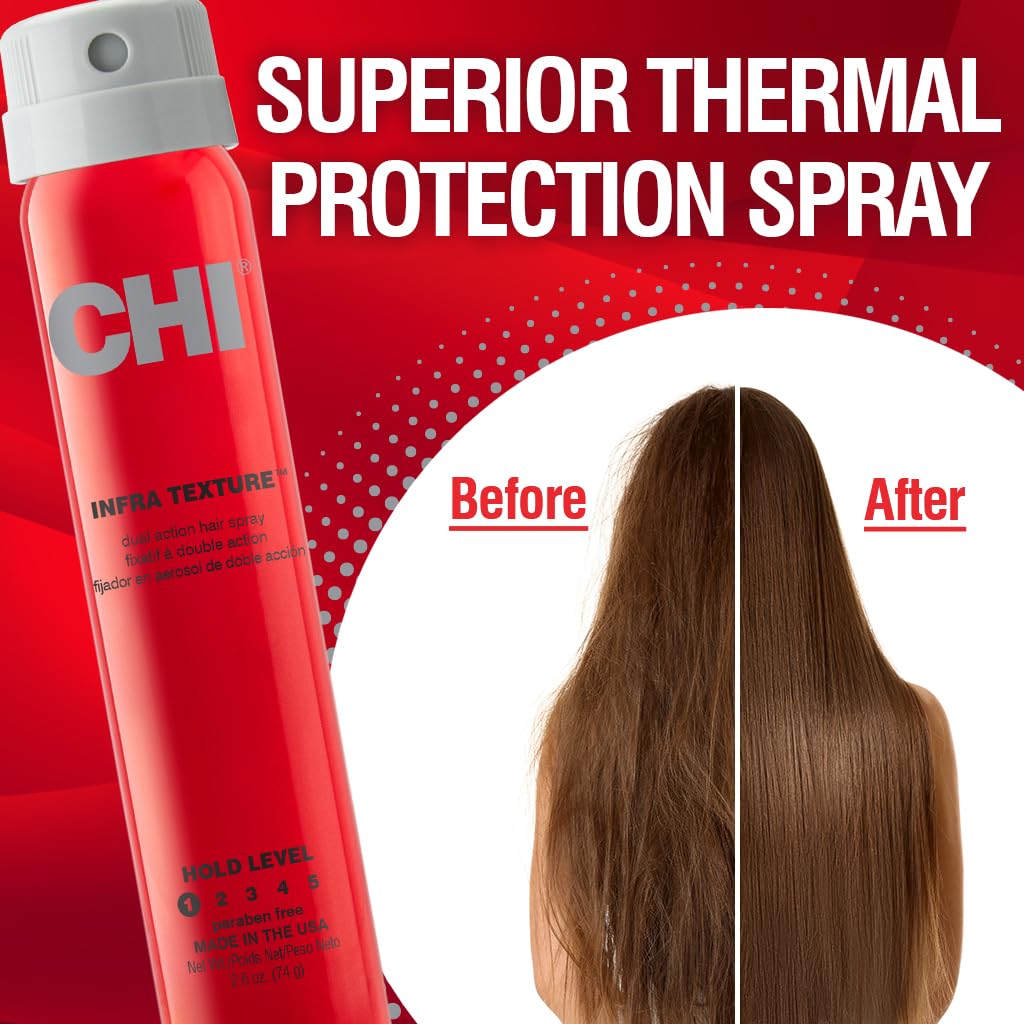 CHI Shine Infusion Hair Shine Spray, 5.3 Oz Infra Texture Dual Hair Spray, 2.6 oz Hair Care Bundle