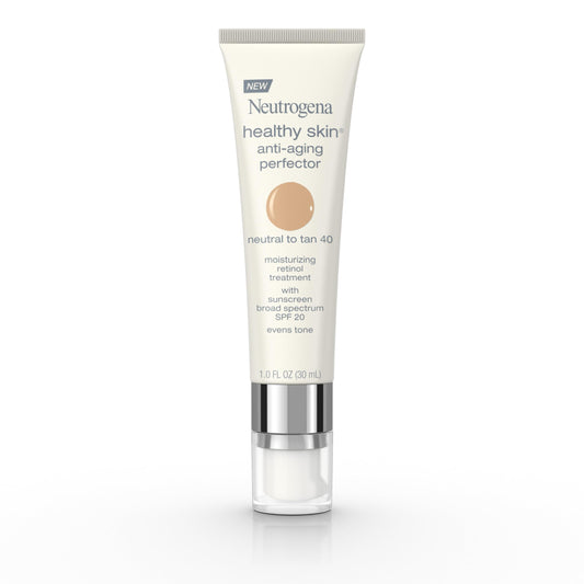 Neutrogena Retinol Treatment and Tinted Facial Moisturizer, Healthy Skin Anti-Aging Perfector with Broad Spectrum SPF 20 Sunscreen with Titanium Dioxide, 40 Neutral to Tan, 1 fl. oz