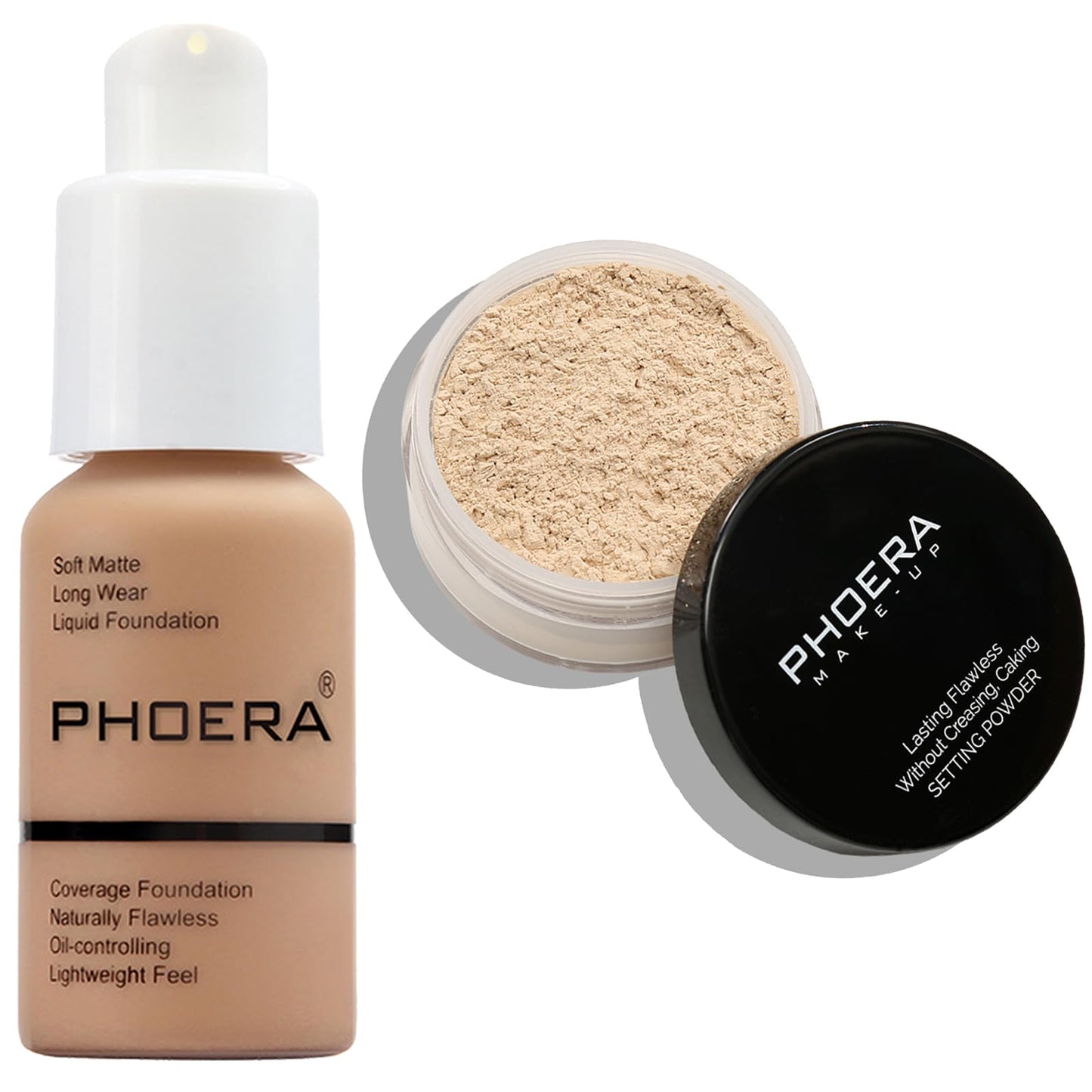 PHOERA Foundation Full Coverage,PHOERA Face Powder, Soft Focus Setting Powder, PHOERA Makeup Lightweight Wrinkles Matte Natural Finish for a Flawless Complexion (105 Sand+N.02 Cool Beige)