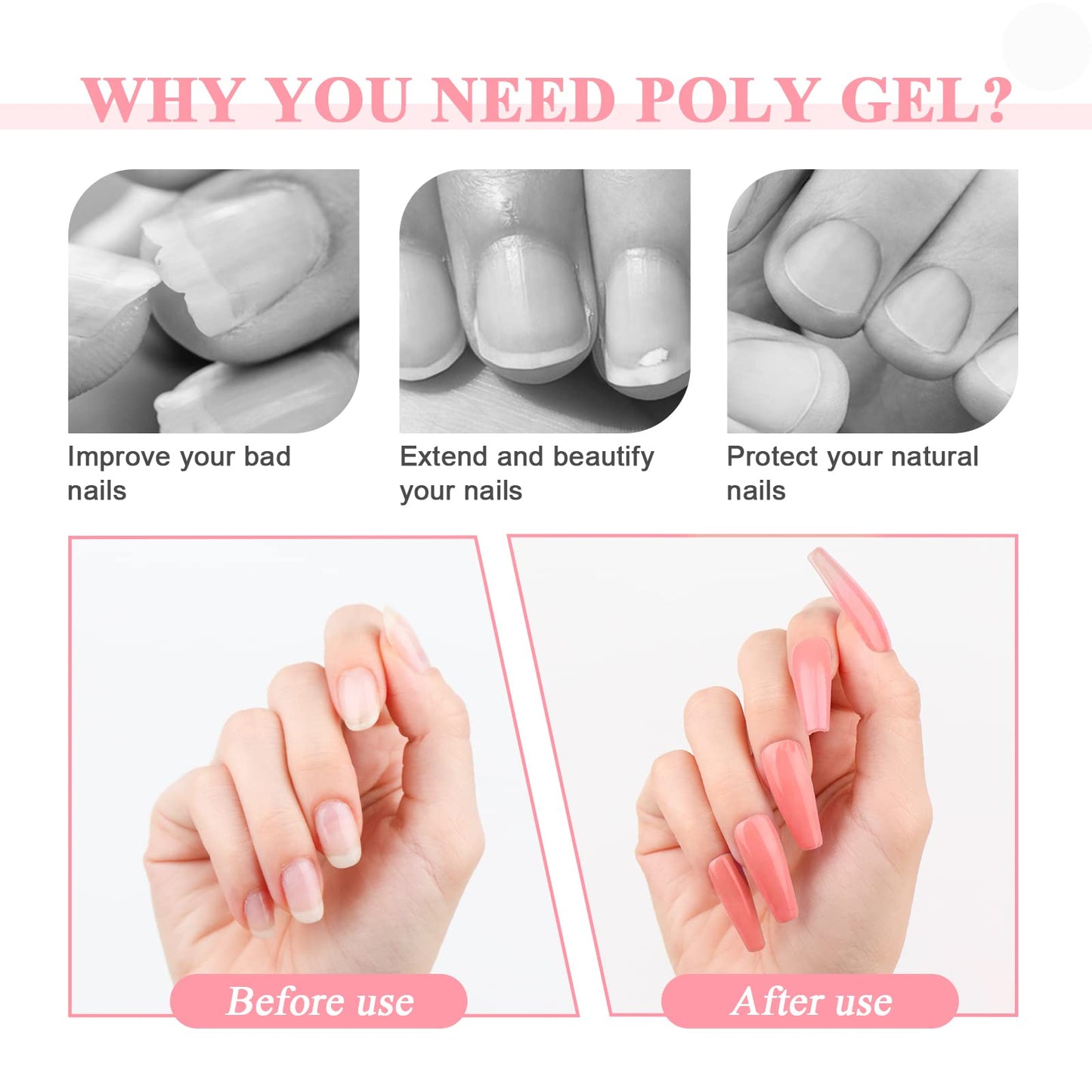 Saviland Large Capacity Poly Gel: 100g Clear Nail Extension Gel Crystal Poly Hard Gel Easy at-Home For Starter Salon-Like Long Lasting Poly Nail Gel Beginner Gift