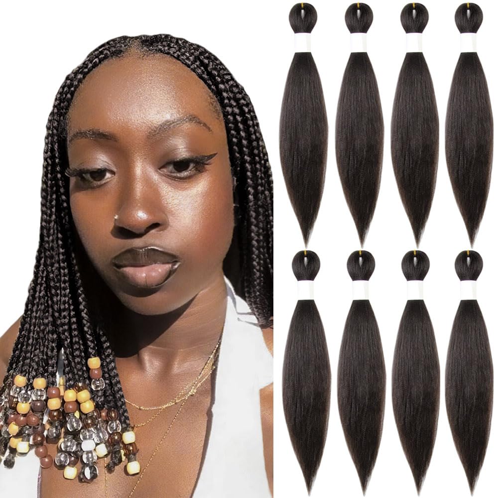 KAVSORAPI Light Brown Braiding Hair 16 Inch Pre Stretched Hair Color 4 Short Straight Crochet Braids Yaki Texture Synthetic Hair 8 Packs (4#/Light Brown)