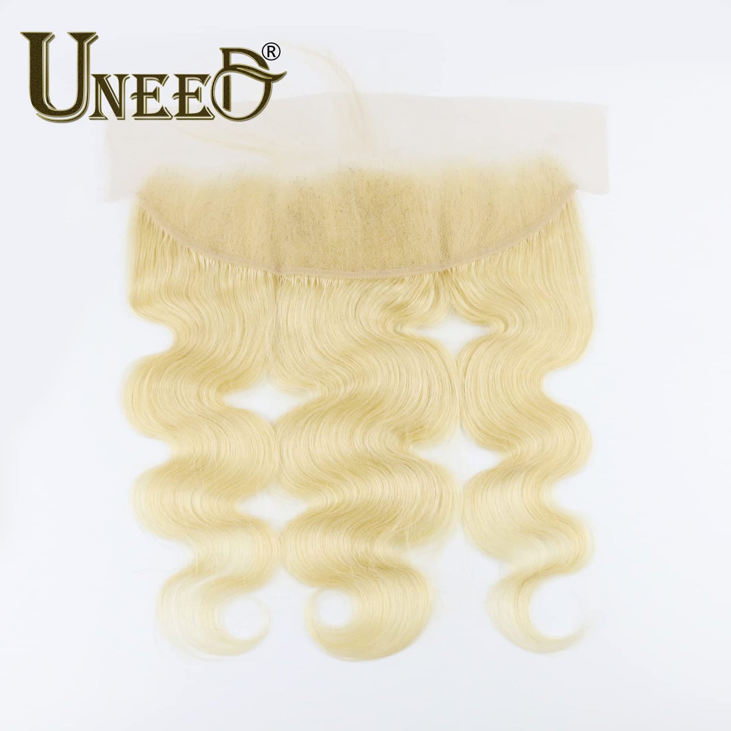 UNEED 613 Frontal 13x4 613 HD lace Frontal Blonde Transparent Lace Frontal Closure Free Part Ear To Ear Brazilian Virgin Remy Body Wave Human Hair Pre Plucked with Baby Hair Blonde Color 12 Inch