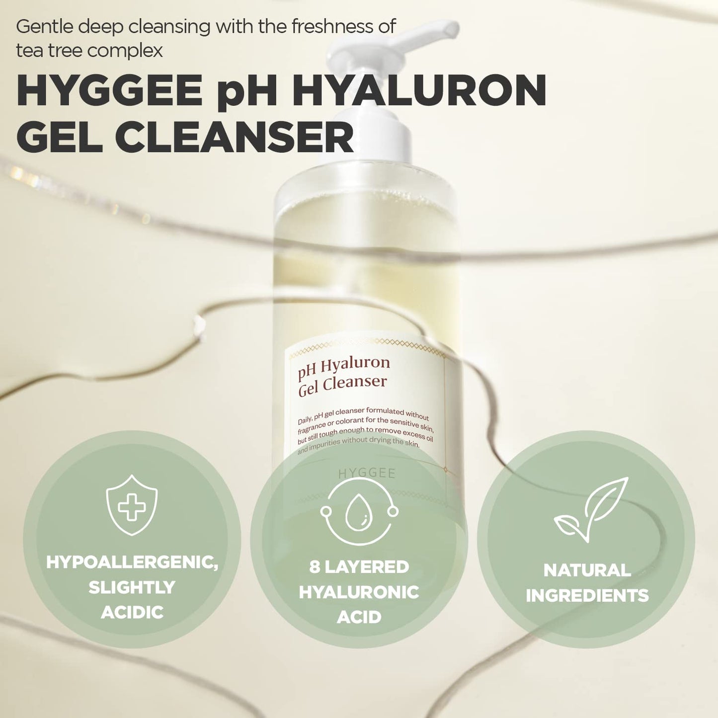 HYGGEE pH Hyaluron Gel Cleanser - Hyaluronic Acid Hydrating Face Wash - pH Balancing Formula for All Skin Types - Hypoallergenic Mild Makeup Cleansing Gel, 6.76 fl.oz.