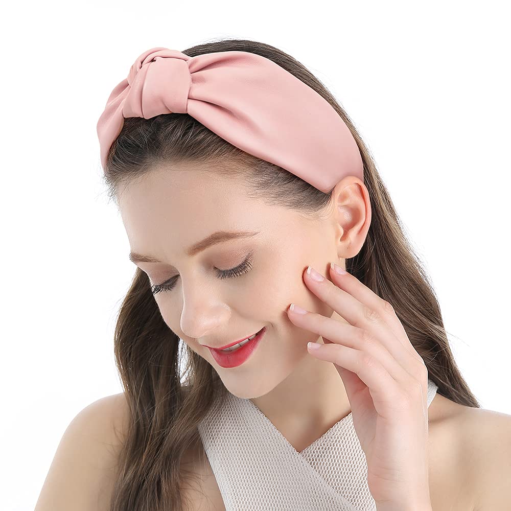 QIANXUAN Wide Hair Bands For Women Black Cloth Headband Tie For Women Leather Headbands For Women With A Tie 2Pcs Pu Artificial Top Knot Glam Girl Fashion