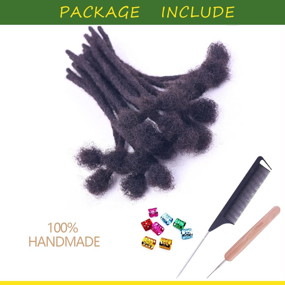 AUTYBEI 0.6cm 8 inch 30 Strands Loc Extensions Human Hair Dreadlock Extensions For Men Lock Extensions Human Hair Natural Human Dread Extensions Human Locs Extensions Bundles