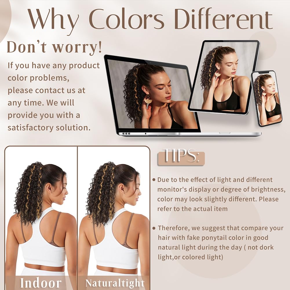 LOSMOEER Ponytail Extension 10 Inch Drawstring Ponytail Hair Extensions for Women Dark Brown Short Kinky Curly Ponytail Fake Hairpiece Daily Party Use