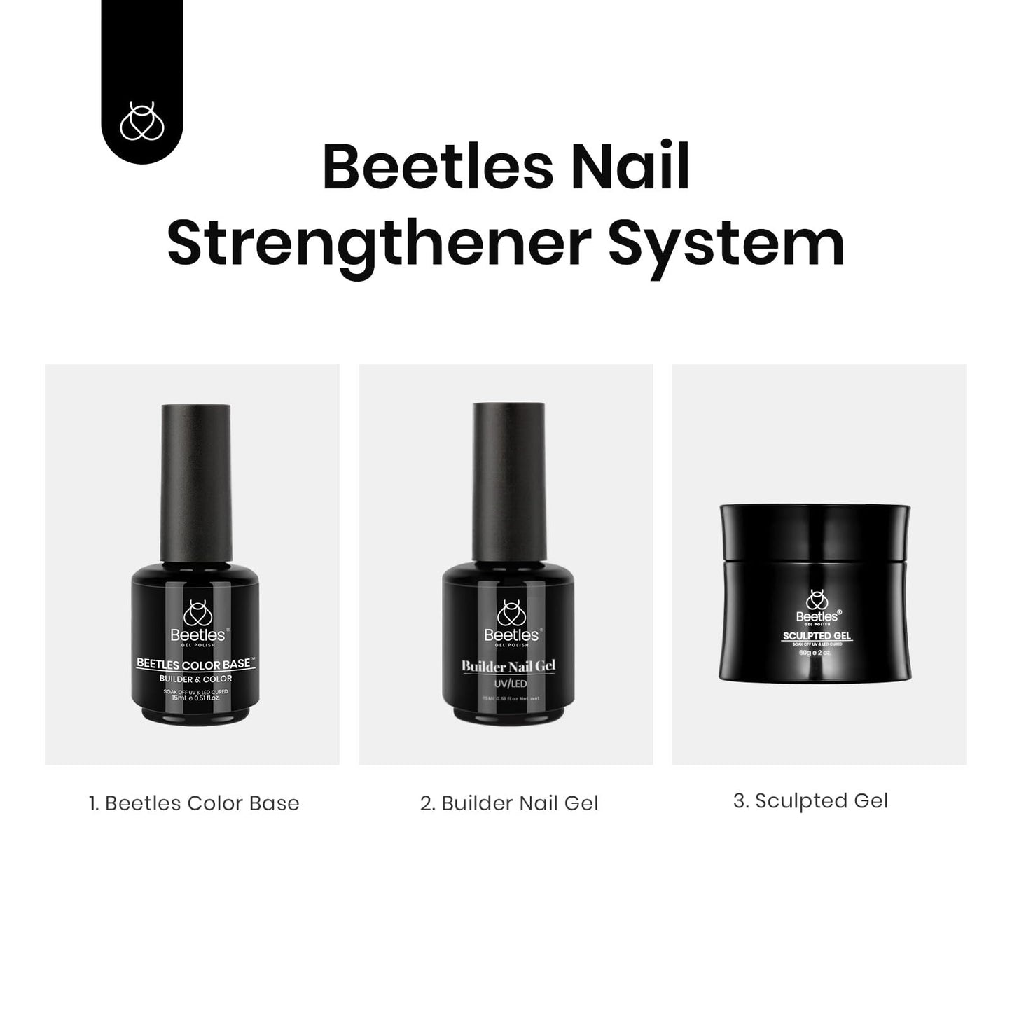 beetles Gel Polish 2 in 1 Builder Gel Set, 2Pcs 15ml Gel Base and Top Coat Builder Nail Gel Set Soak Off UV LED for Nail Art Long Lasting DIY Home and Salon Manicure Use