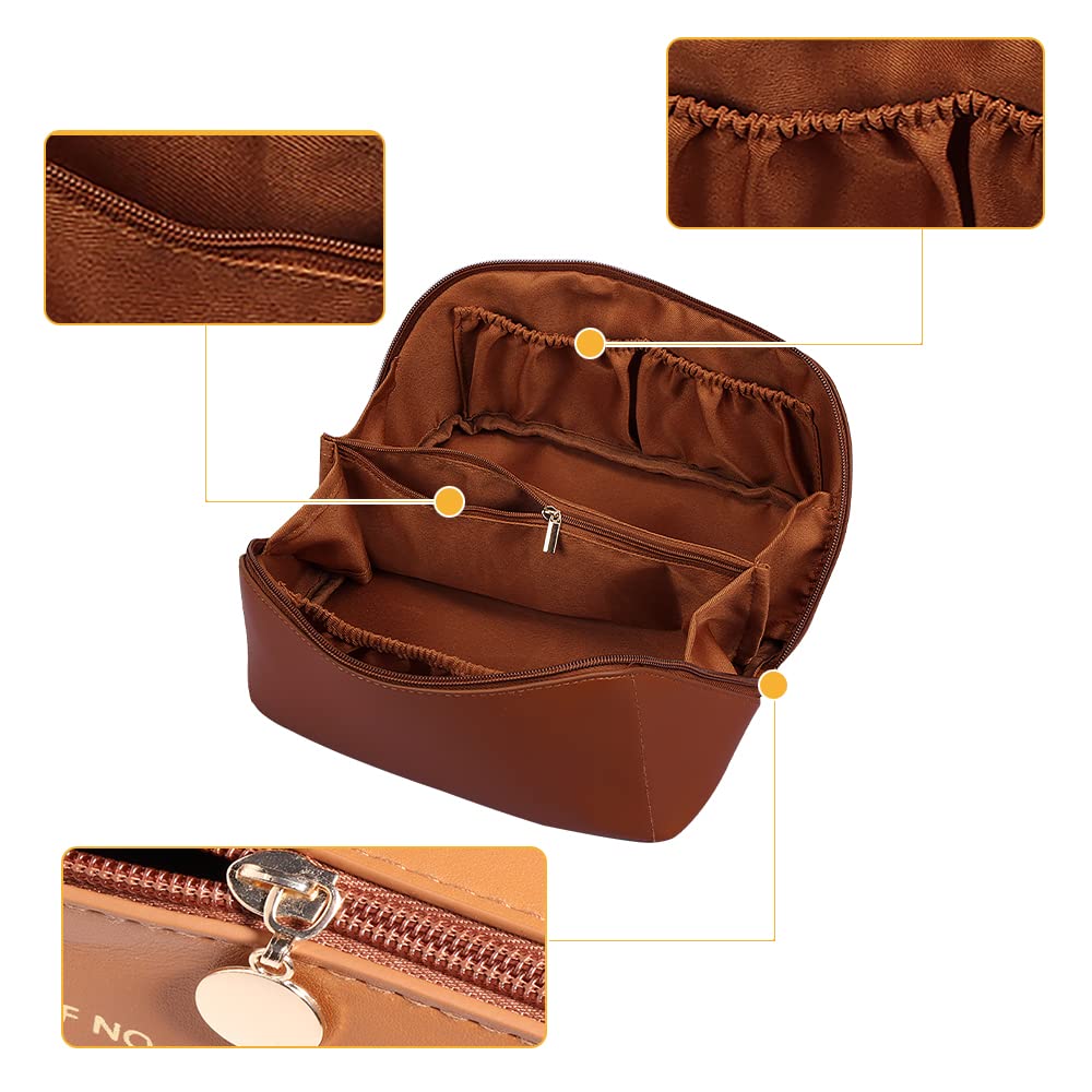 MEIBANFA2022 new large capacity women's travel cosmetic bag, multi-functional storage cosmetic bag PU leather, women's travel cosmetic bag with handle and divider, convenient to carry out (Brown)