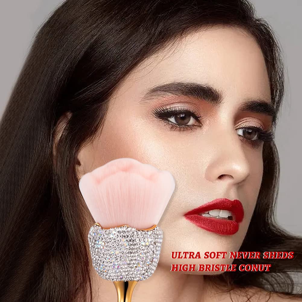 XhuangTech Bling Make Up Brush Crystal Makeup Travel Brushes Blusher Rhinestone Cover Foundation Highlight Blush Cosmetic Tools (White Rose)