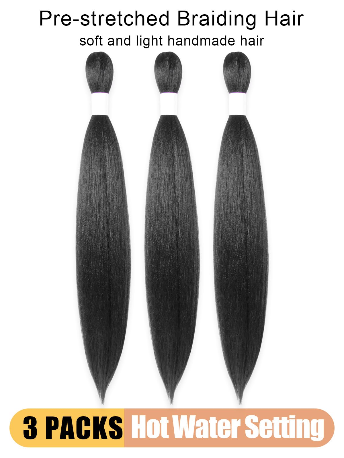 KAVSORAPI Braiding Hair 30 Inch Pre Stretched Hair Color 2 Long Straight Crochet Braids Yaki Texture Synthetic Hair 3 Packs (2#/Off Black)