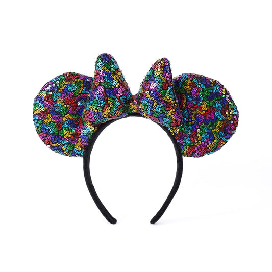 YOVECATHOU Mouse Deluxe Ear Bow Headbands Sequins Hairbands Women Hair Accessories For Cosplay Costume Party (Dark Colorful)