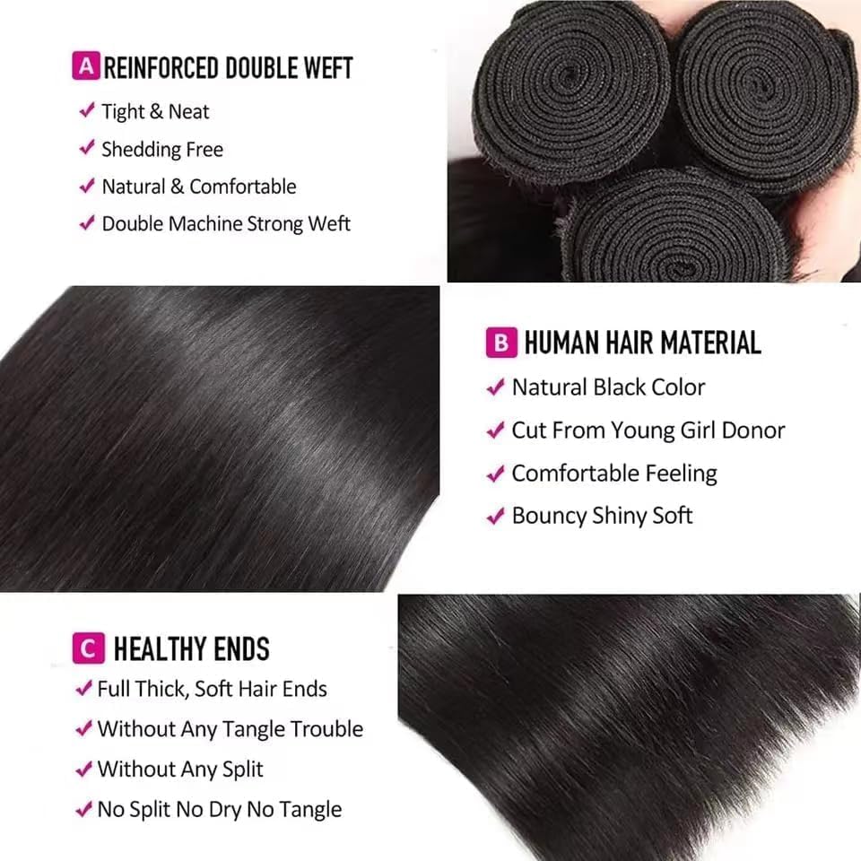 JTMMP Human Hair Bundles 16 18 20 inch Straight Bundles Unprocessed Brazilian Virgin Straight Human Hair Bundles Deals Extensions Weave Human Hair Natural Color for Woman