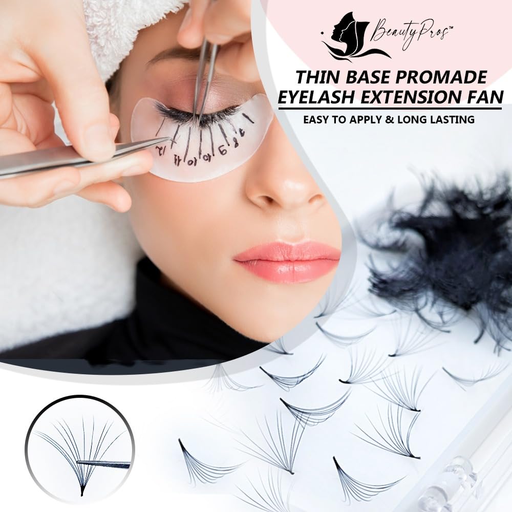 BeautyPros Professional Lash Extension Kit – Faux Mink Bundle 500 Lash Fans (8-17mm)- Premade Loose Fans base (0.05mm & 0.07mm) -Volume Lash Extensions Multiple Selection -Black (5D D Curl 13mm)