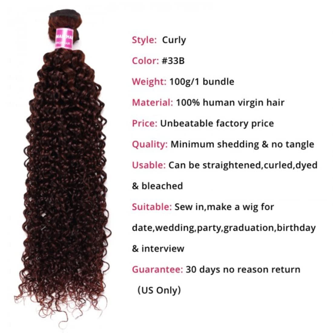 Nadula Red Brown Jerry Curly 1 Bundle Human Hair 10A Grade 100% Unprocessed Brazilian Remy Hair Bundles Reddish Brown Curls Weave Wavy Bundles Human Hair for Deep Skin Tones 16inch