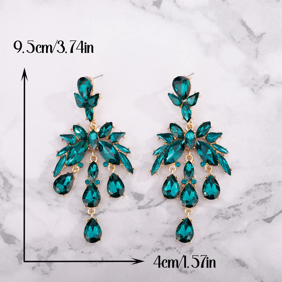 Xerling Green Rhinestones Statement Teardrop Crystal Earrings for Women Chandelier Tassel Drop Stud Earrings for Wedding Bling Bridal Earrings Dangling (Green)