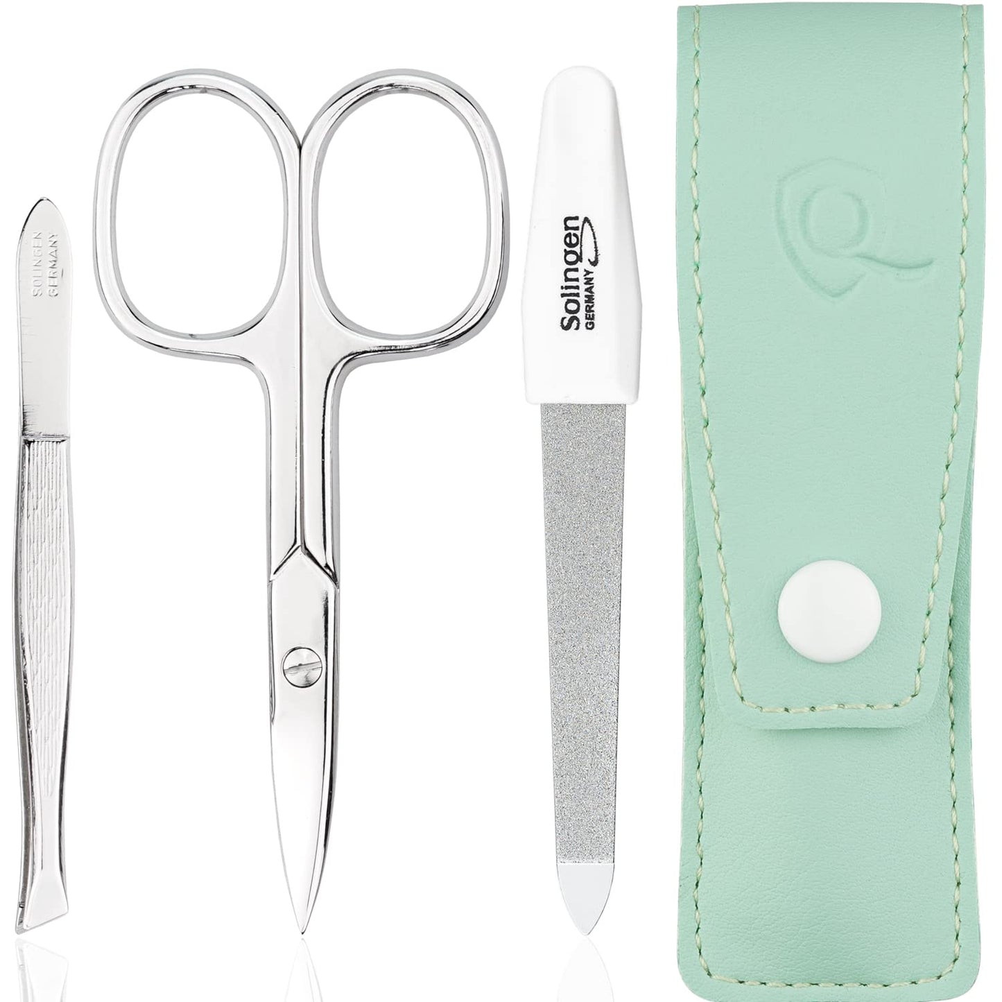 marQus Manicure Set - 3 piece set including scissors, nail file and tweezers - Perfect for him or her, at home or travel kit mint