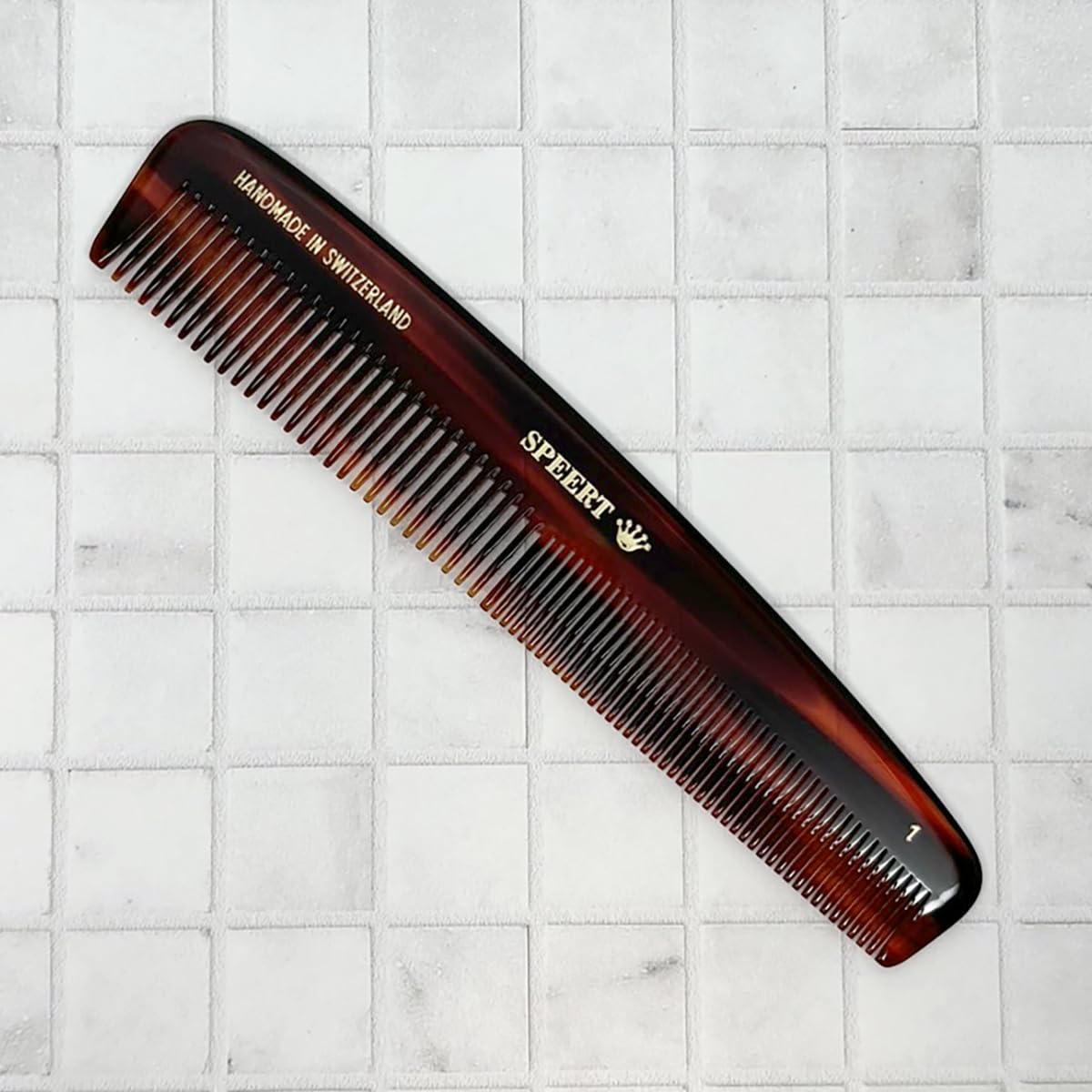 Speert #1619 Handmade Wide Tooth Mustache Comb - Small Tortoise Havana Acetate, Coarse Hair Pocket Sized Grooming Tool, Tangle Free Straightener for Beard Growth and Styling, Wet or Dry Use