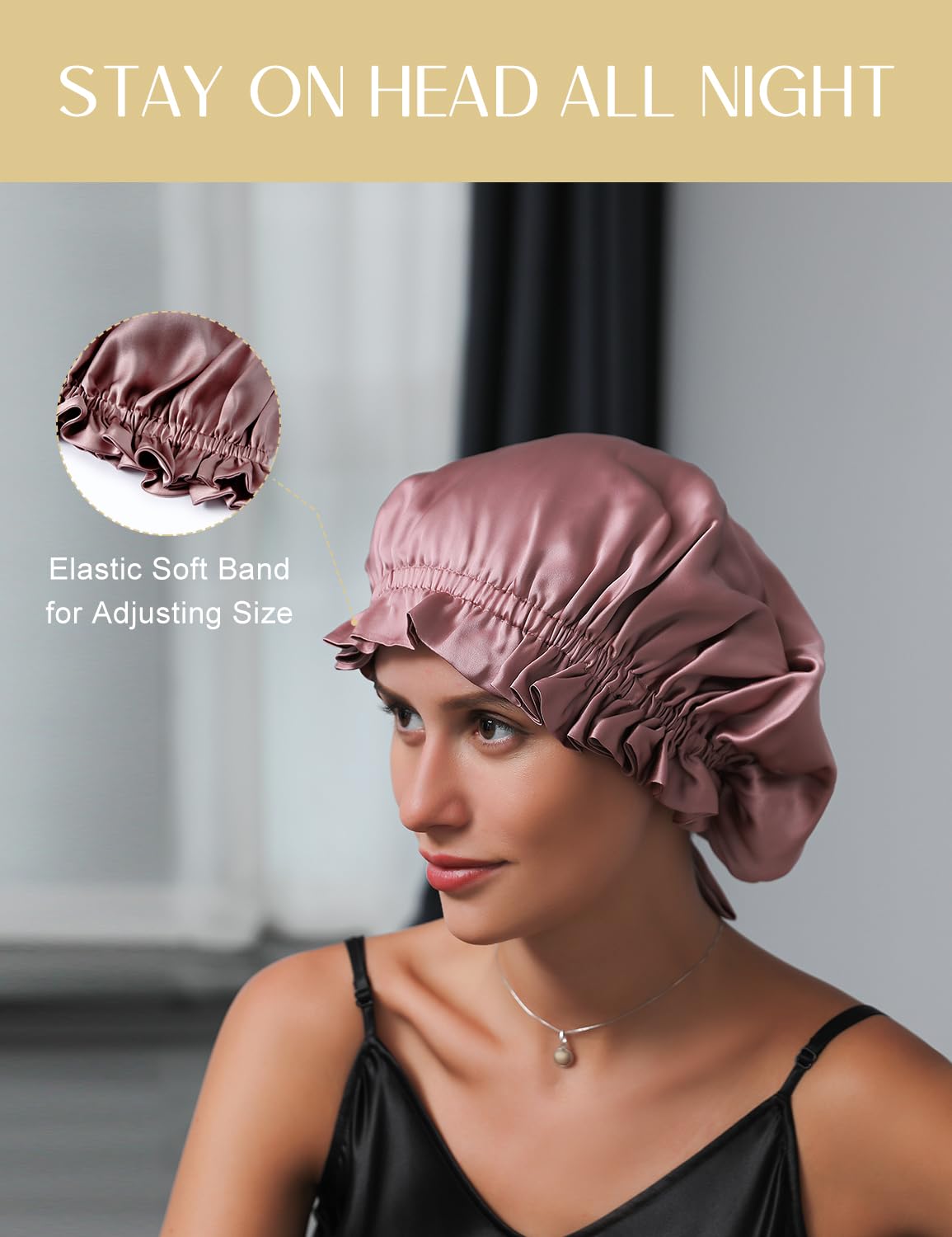 ZIMASILK 100% Mulberry Silk Bonnet for Women Hair Care, Double-Layer Silk, Natural Silk Hair Wrap for Sleeping with Elastic Stay On Head (1Pc, Pink)