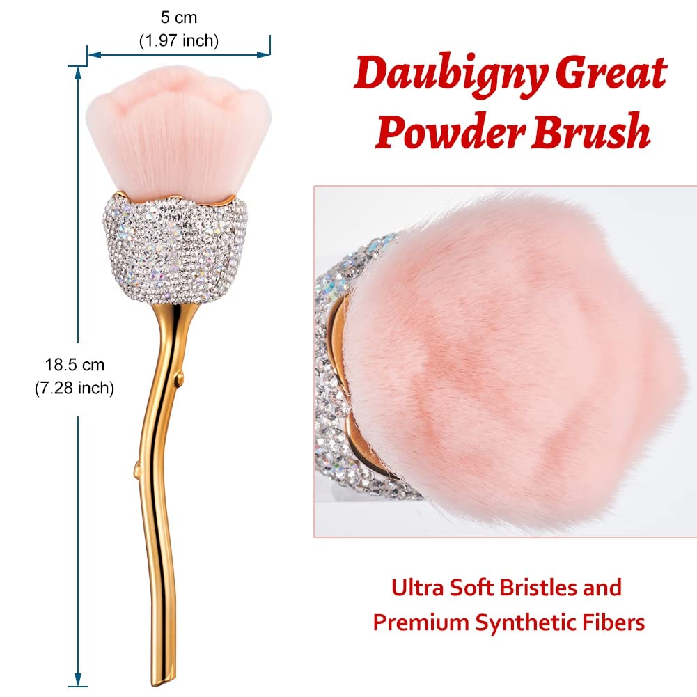 XhuangTech Bling Make Up Brush Crystal Makeup Travel Brushes Blusher Rhinestone Cover Foundation Highlight Blush Cosmetic Tools (White Rose)