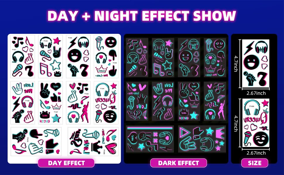 20-Sheet Glow in the Dark temporary tattoos 160+ Styles Adult Fluorescent UV Neon body glitter & Face Waterproof fake tattoo Stickers for Men & Women - Ideal for Rave, Festival Party Supplies