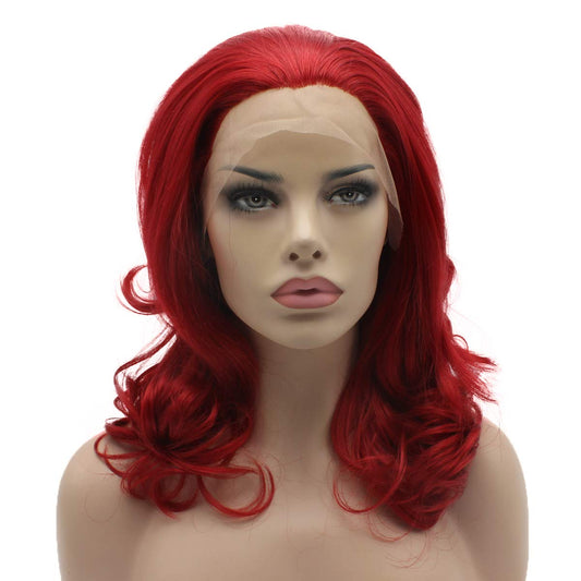 Lushy Stylish Medium Length Red Wig Heat Friendly Heavy Density Synthetic Lace Front Wig