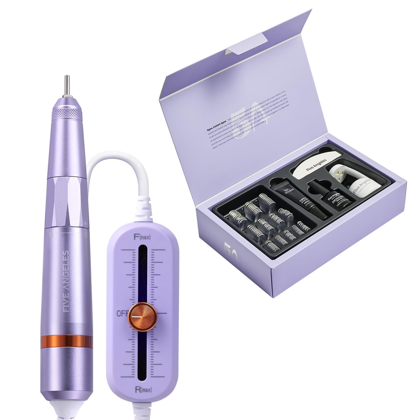 Five Angeles Tipex Instant Apex Nail Tips Kit 120pcs Nail Tips+Nail Glue+UV Lamp+Base Gel & Electric Nail Drill Kit