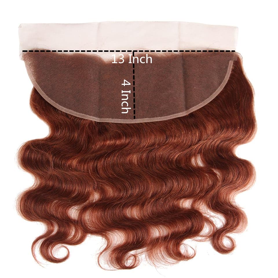 Reddish Brown 33B Human Hair 13X4 Lace Frontal Ear To Ear 13X4 Lace Closure Body Wave 150 Density Unprocessed Virgin Human Hair 13X4 Lace Frontal Free Part Bleached Knots Pre-Plucked Hairline 16 Inch