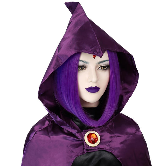 G&T Wig Purple Bob Wig for Raven Cosplay Superhero Purple Anime Wig with Ruby for Women's Raven Costume Halloween Cosplay Party