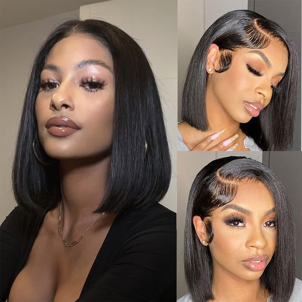 X-TRESS Short Bob Lace Front Wigs Human Hair 13x4 Transparent Lace Front Wigs Human Hair Pre-plucked Tiny Knots 12 Inch Glueless Straight Bob Wigs for Black Women Human Hair