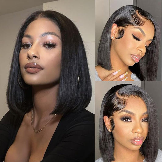 X-TRESS Short Bob Lace Front Wigs Human Hair 13x4 Transparent Lace Front Wigs Human Hair Pre-plucked Tiny Knots 12 Inch Glueless Straight Bob Wigs for Black Women Human Hair