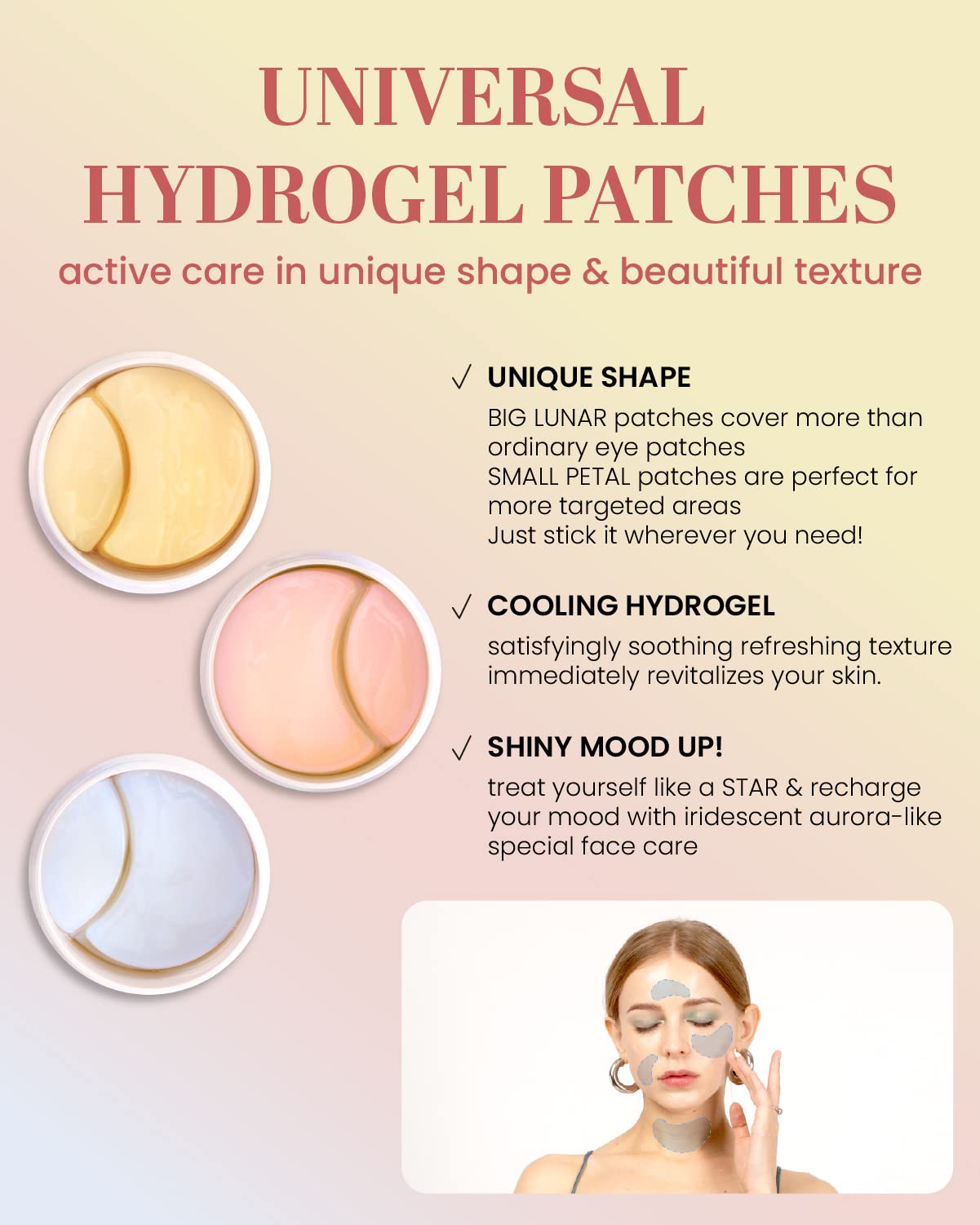 KSECRET HYDROGEL PATCHES 3 types set: RETINOL, CAFFEINE & VITAMIN C care in unique shape & beautiful texture