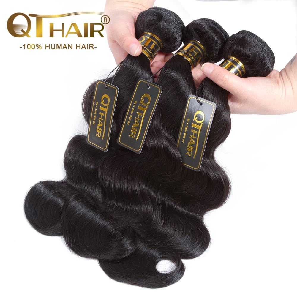 QTHAIR 14A Brazilian Virgin Hair Extension Body Wave 3 Bundles 300G 10 12 14inch Brazilian Body Wave Human Hair Weaves Brazilian Hair Bundles Body Wave Virgin Hair Extensions