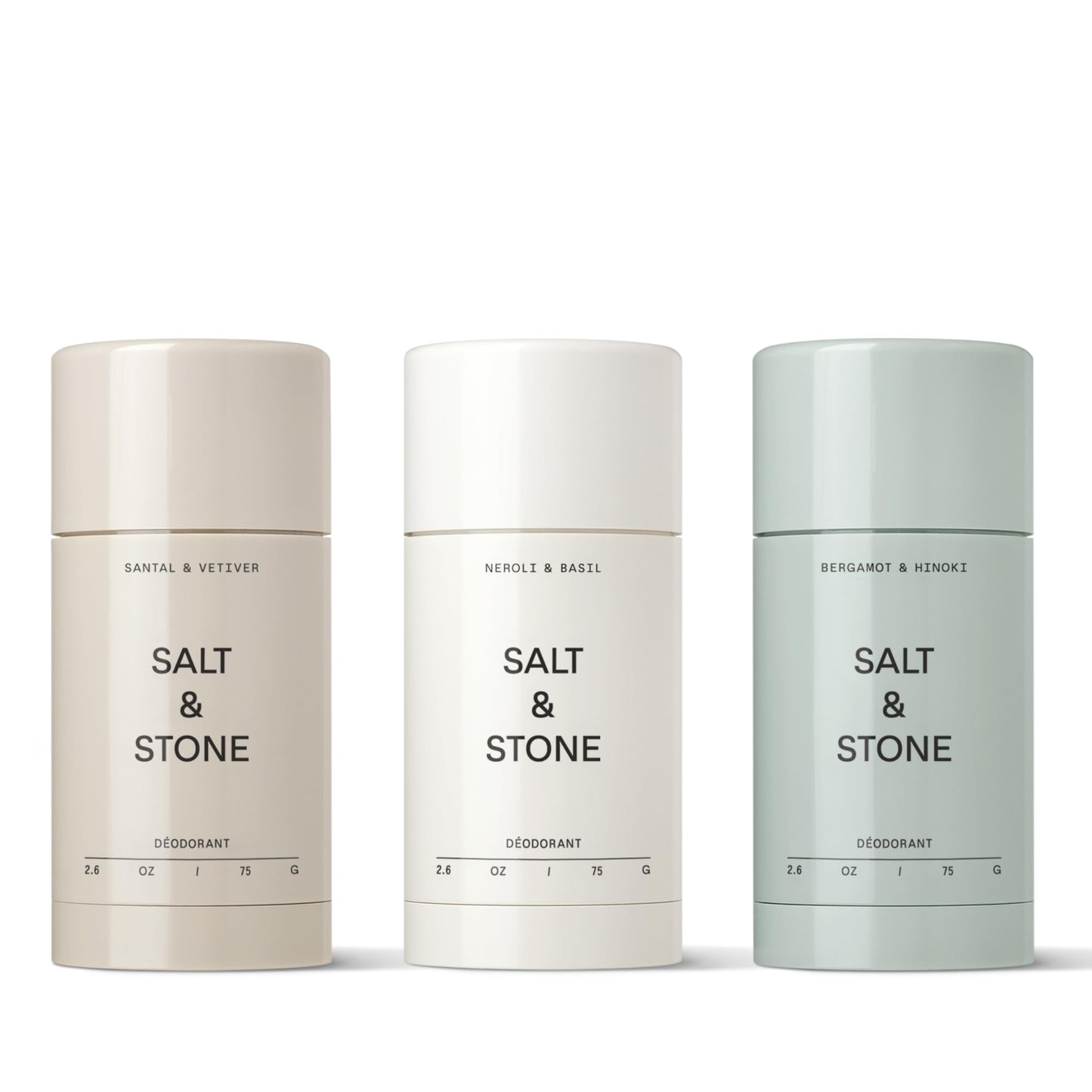 SALT & STONE - Extra Strength Natural Deodorant Trio (Santal, Lavender & Sage, and Bergamot & Eucalyptus).