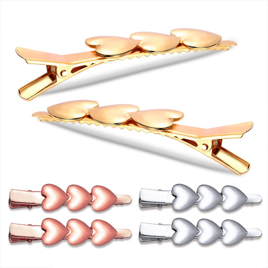 Valentine’s Day Hair Clips Cupid Heart Metal Hairpins for Women Girls Cool Punk Romantic Trio Love Alligator Clips Barrettes Fashion Styling Hair Accessory Party Gifts Silver Gold Rose Gold Tone