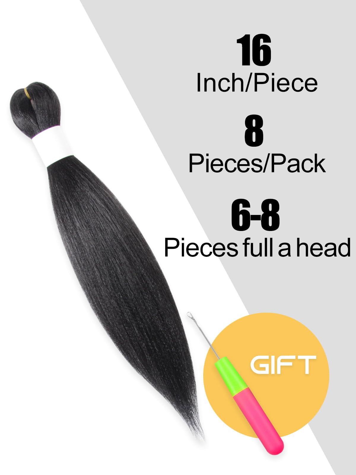 KAVSORAPI Braiding Hair 16 Inch Pre Stretched Hair Color 1 Short Straight Crochet Brais Yaki Texture Synthetic Hair 8 Packs (1#/Jet Black)