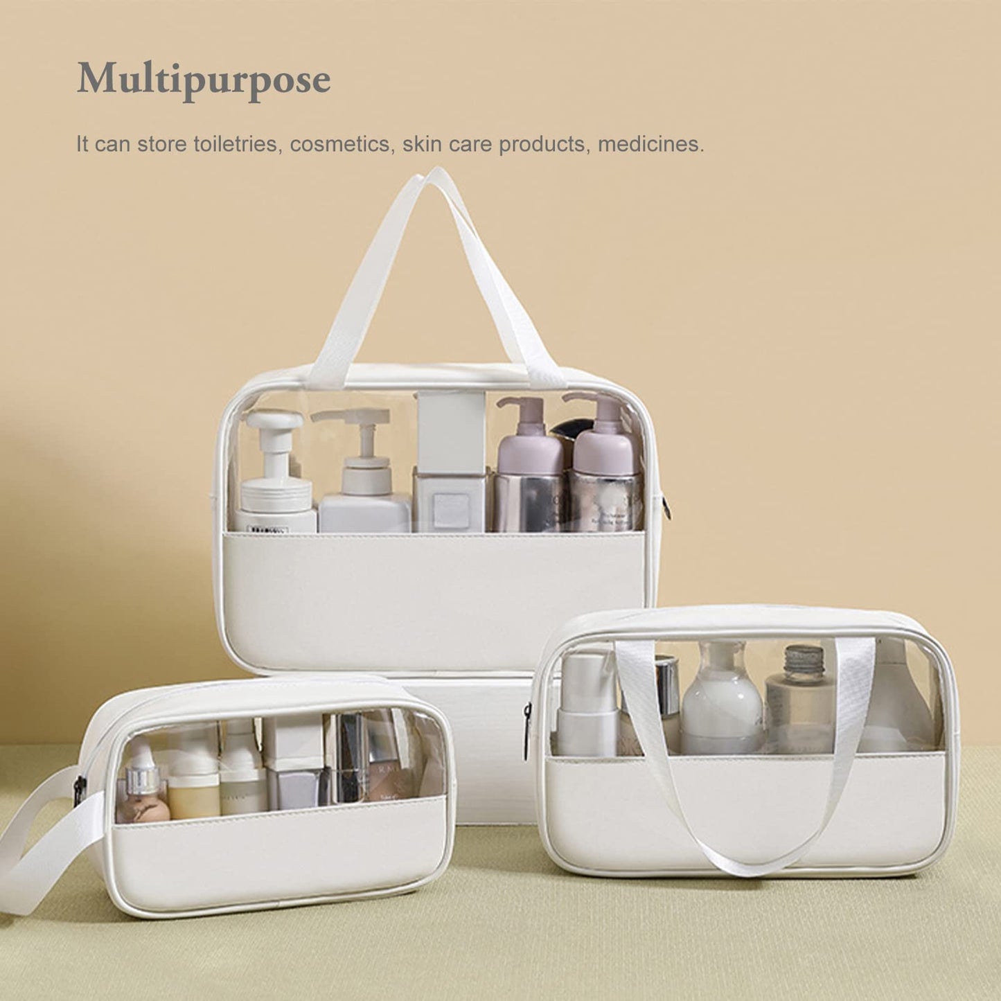 Surblue Toiletry Bag for Women Clear Cosmetics Bag Hanging Toiletry Bag for Men Waterproof Makeup Bags for Traveling Transparent Travel Organizer 3Pcs,White