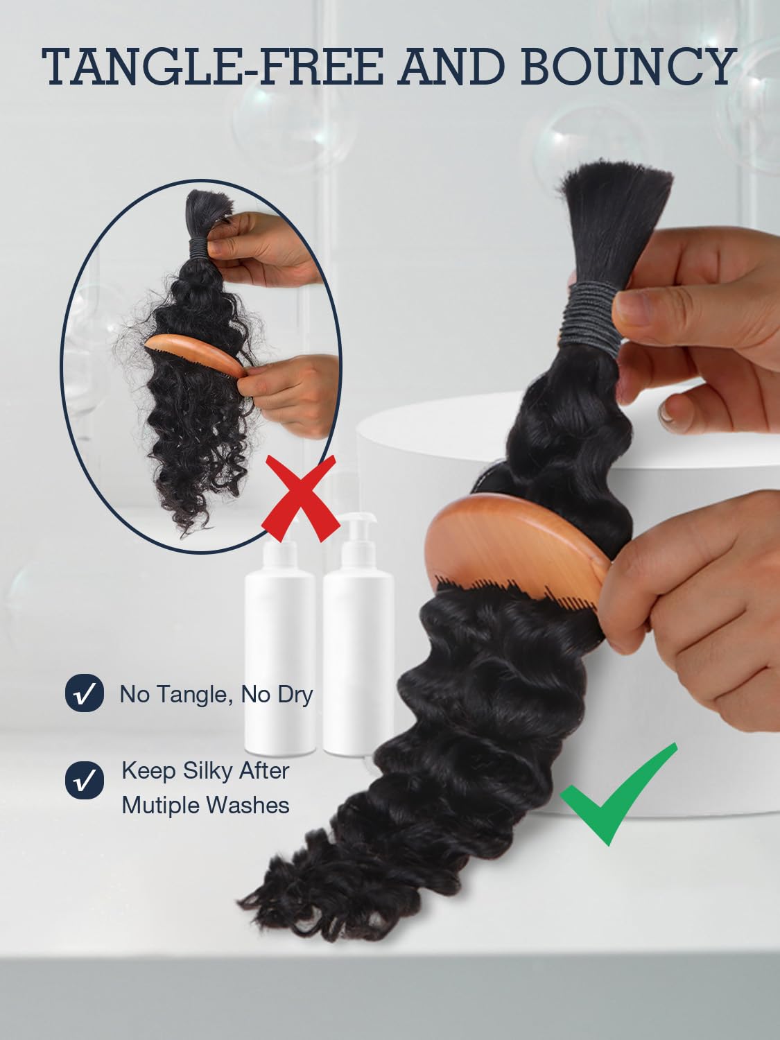 Water Wave Bulk Human Hair for Braiding Human Hair Braiding Hair, 100g 2 Bundles/Pack 16 Inch Natural Black, Human Hair for Boho Knotless Braids Bohemian Hair for Braiding Human Hair