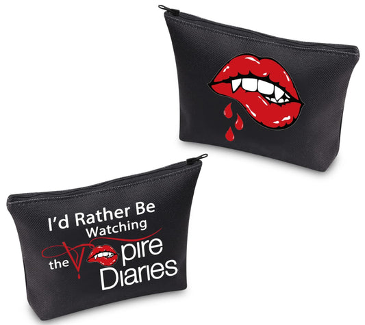 TSOTMO TV Show Inspired Gift I'd Rather Be Watching TV Show Makeup Bag Vampire Fandom Gift (Vamp Bag)