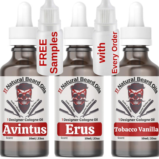 Frank SCENTS 12 Luxury Beard Oils in 1 bottle| Avntus,Erus,Tobacco Vanilla Inspired Designer Cologne Scented Beard Oil | 3-.33oz bottles =1oz Sample 3 Pack