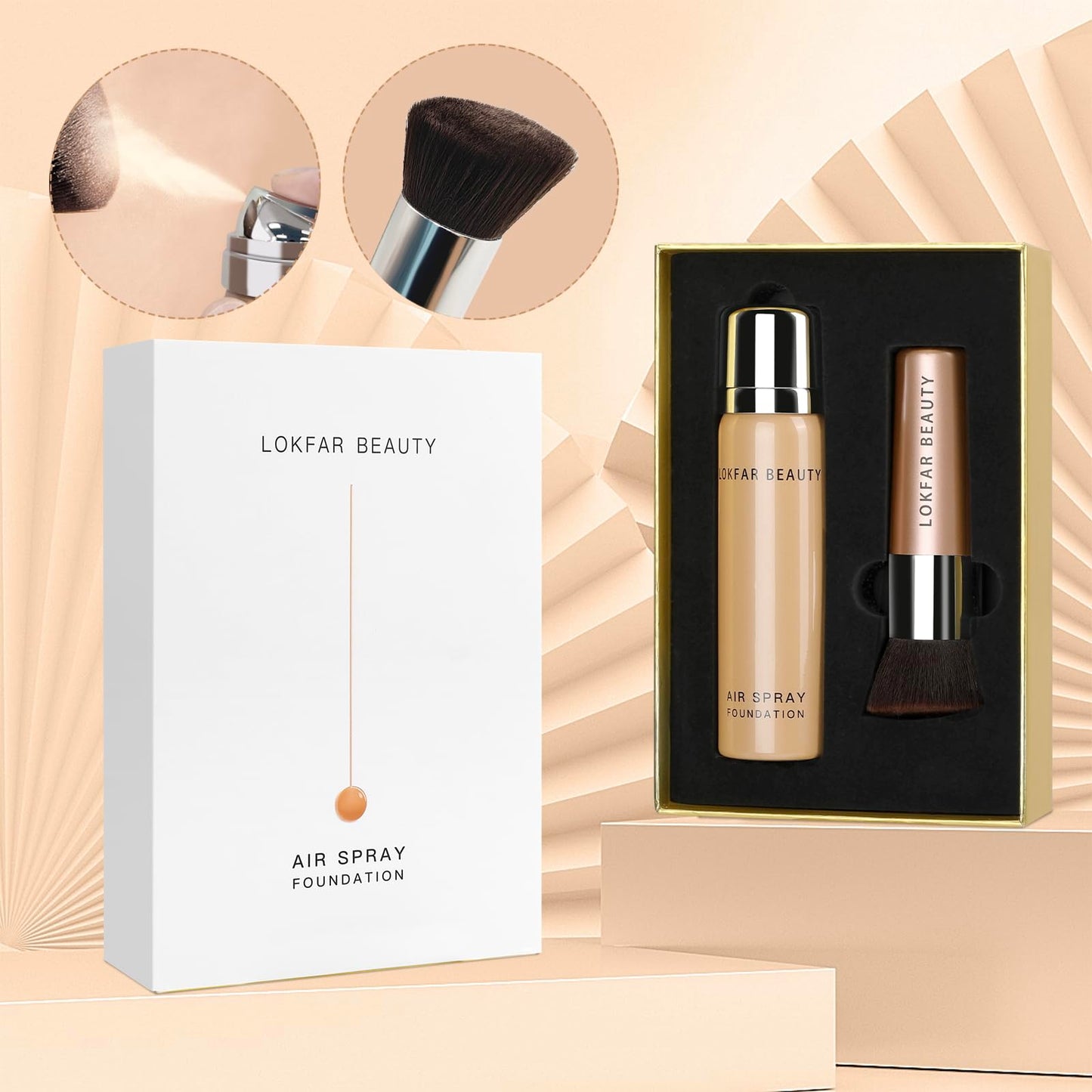 LOKFAR AirBrush Foundation Spray, Silky Mist Foundation Spray Makeup Set with Brush, Full Coverage Foundation for Smooth Radiant Finish, Formula Breathable Lightweight Hydrating | #03 Warm Peach