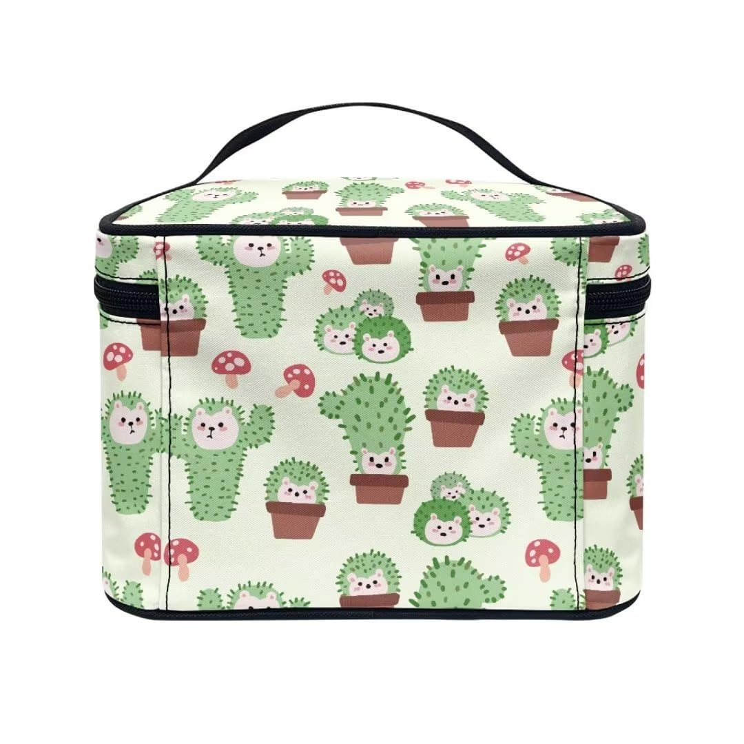 Horeset Cactus Mushroom Travel Cosmetic Bag Large Makeup Bag Travel Makeup Pouch Organizer with Handle